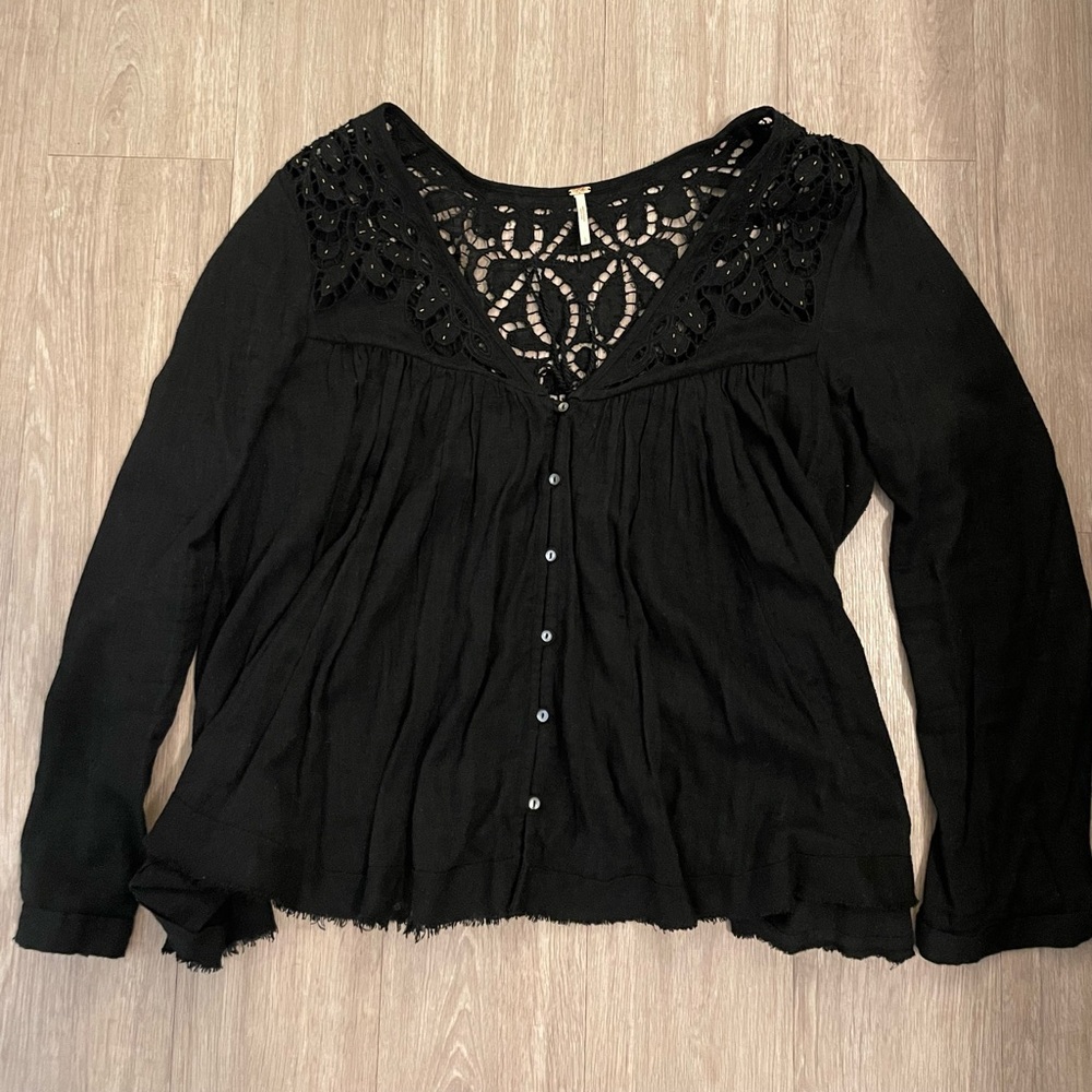 Free People Black Lace Detail Women's Top